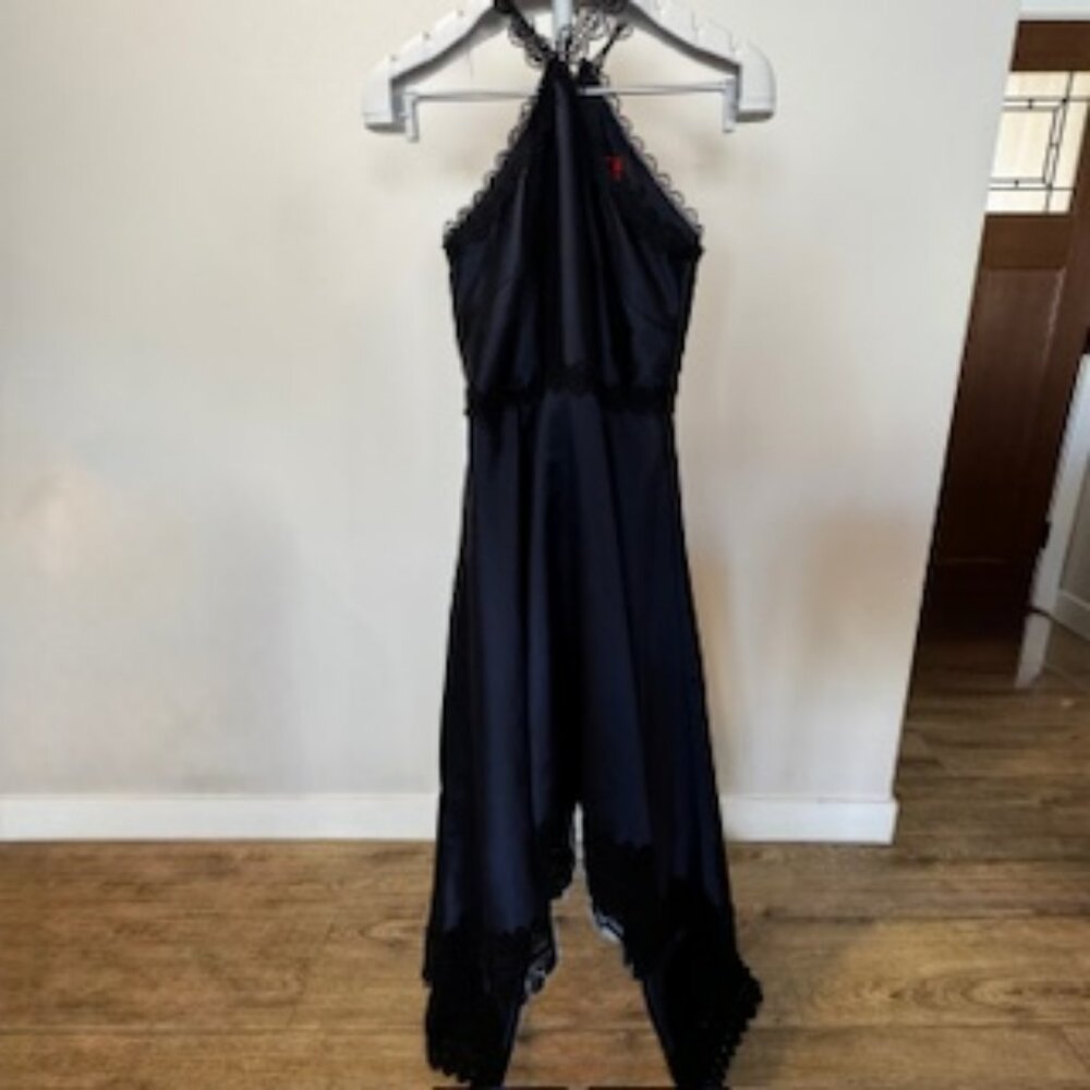 Vintage Blue and Black Lace Monique Lhullier Dress - Size 4 - Picture 3 of 6